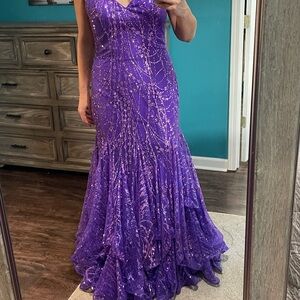 Ellie Wilde Purple and Gold Prom Dress